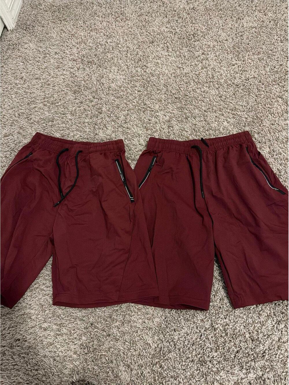 Boys Maroon Athletic Shorts with Zipper Pockets - 11/12 (Large)